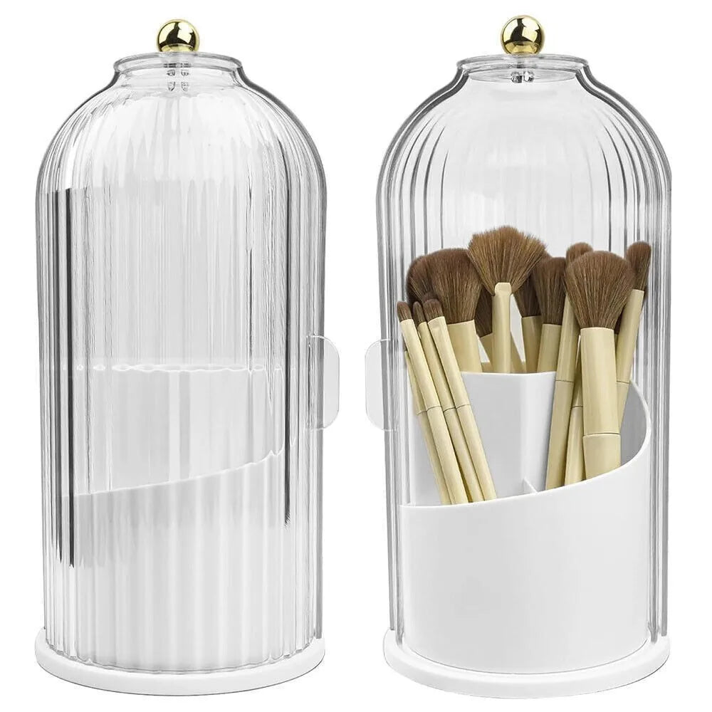 360° Rotating Makeup Brush Holder With Lid Cosmetic Organizer Storage Box
