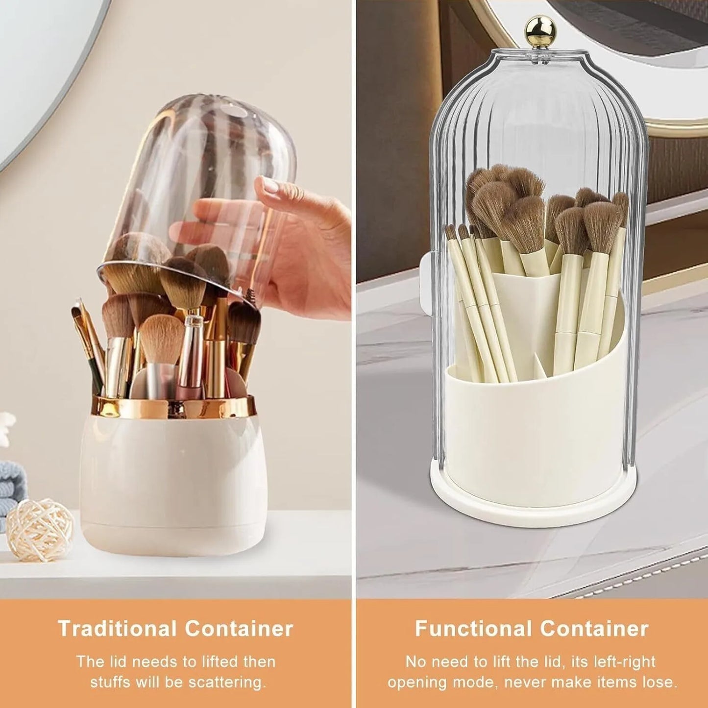 360° Rotating Makeup Brush Holder With Lid Cosmetic Organizer Storage Box
