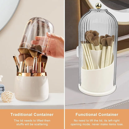 360° Rotating Makeup Brush Holder With Lid Cosmetic Organizer Storage Box