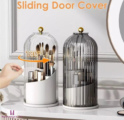 360° Rotating Makeup Brush Holder With Lid Cosmetic Organizer Storage Box