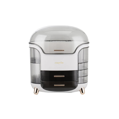 Stylish Makeup Storage Box Organizer with Drawers and Rotating Brush Compartments