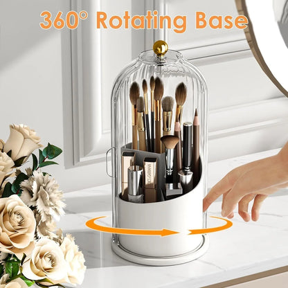 360° Rotating Makeup Brush Holder With Lid Cosmetic Organizer Storage Box